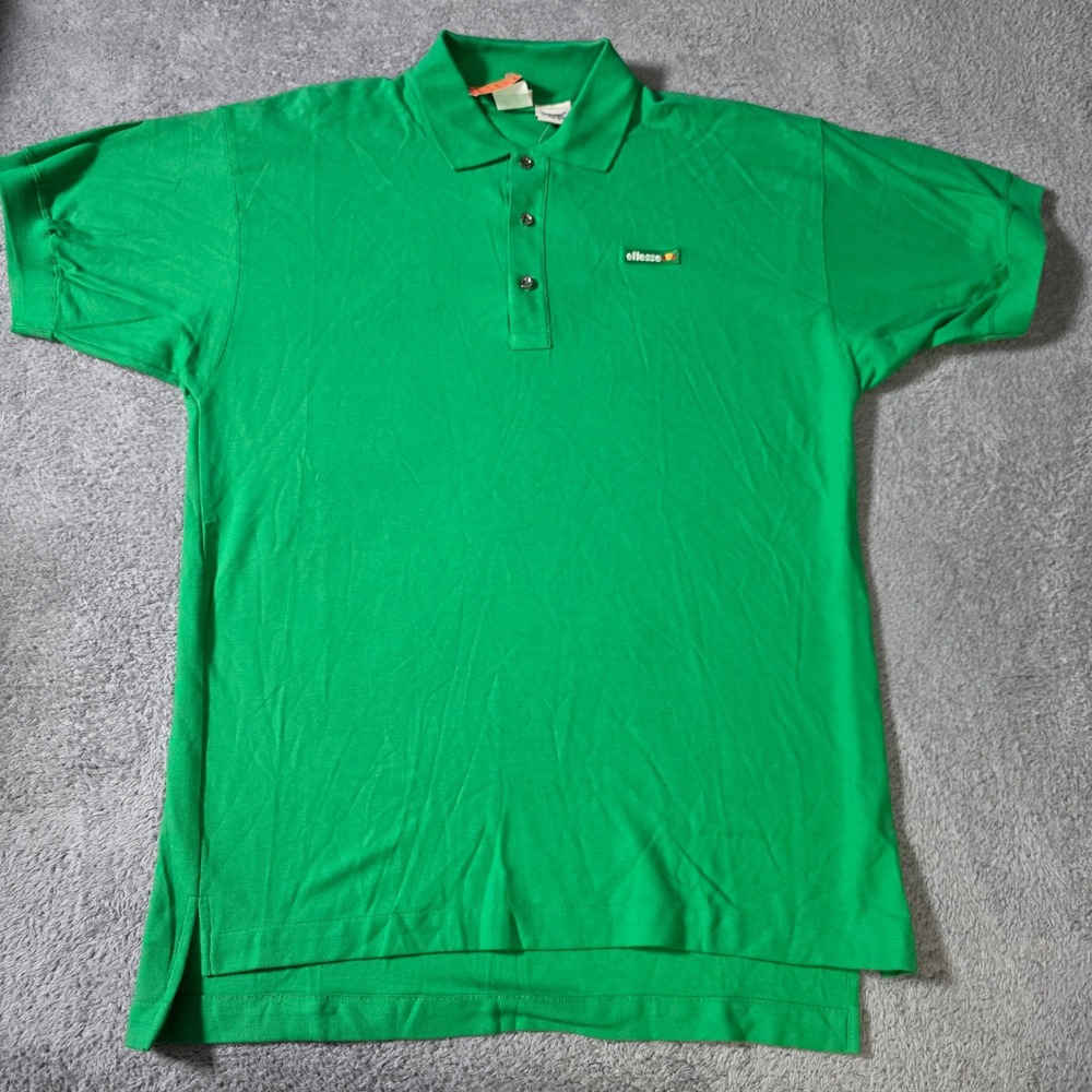 Ellesse Mens XL Polo Shirt Green Short Sleeve Embroidered Logo Pique Cotton